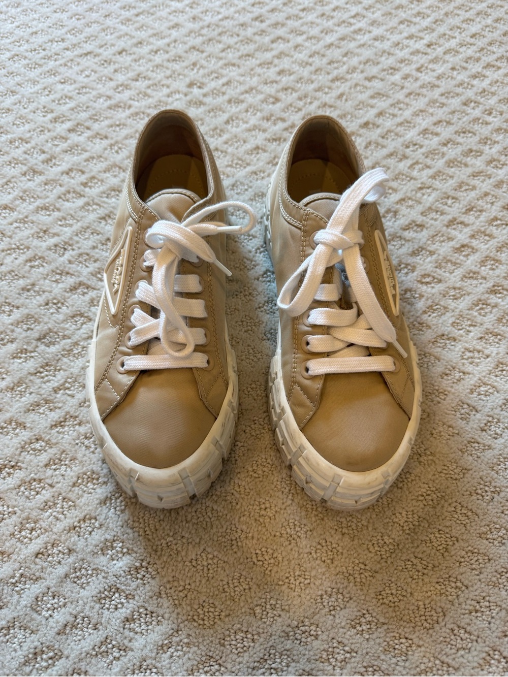 Prada Beige Platform Sneakers with White Laces